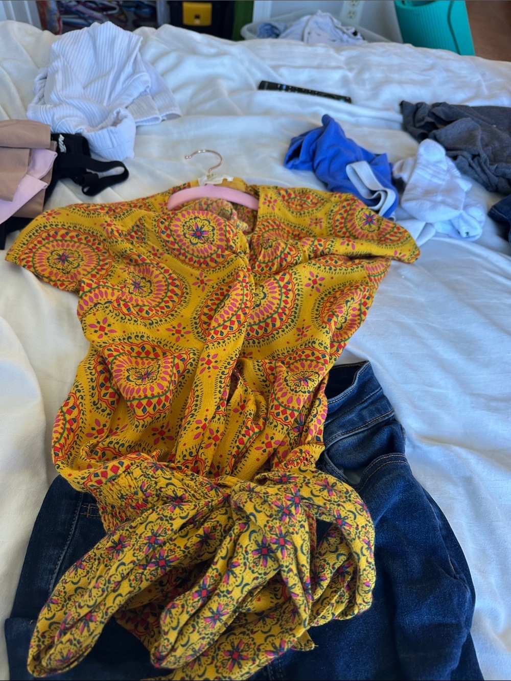Maeve Skinny Jeans in Mustard with Pink Paisley Print
